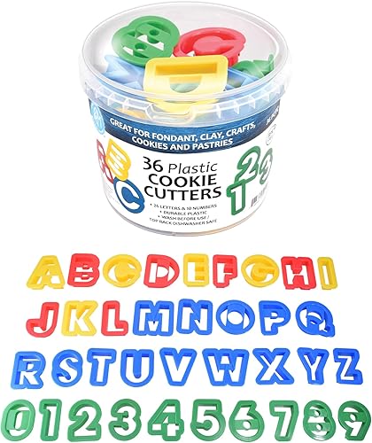 Miniatura 3 de R&M International Alfabeto y número 1.5" cortadores de galletas, cubo de 36 piezas