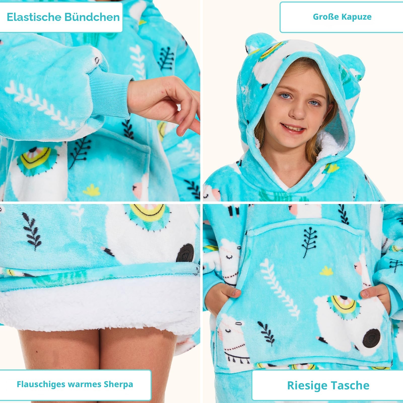 THREE POODLE Decken Hoodie Damen, Oversize Hoodie Decken Pullover Kuschelpullover für Damen Herren Kinder, Warm und Weiches Futter, Übergroßer Hoodie Sherpa-Decke, Verschiedene Muster Verfügbar