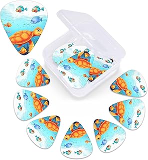 Turtle and Fish Print Guitar Picks 12 Pack Guitar Plectrums with Storage Box Bass Picks For Acoustic Guitar Bass Electric Ukulele Includes 0.46mm, 0.71mm, 0.96mm