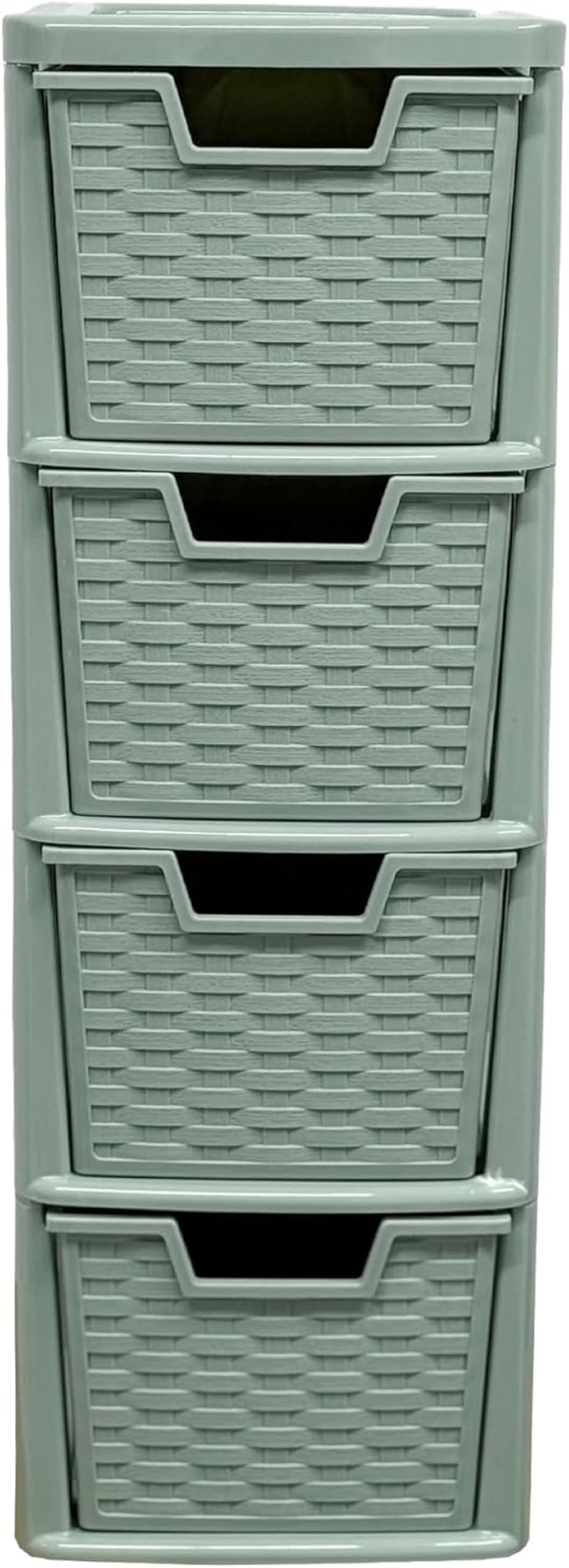 ELMORA'Z 4 Drawer Plastic Storage Organizer Medium Tower Unit Chest Of Storage For Bedroom Kitchen Office Nursery Cosmetics Stationary Desktop Table Tower Unit Small Chest (Rattan Saga Green) — image 1