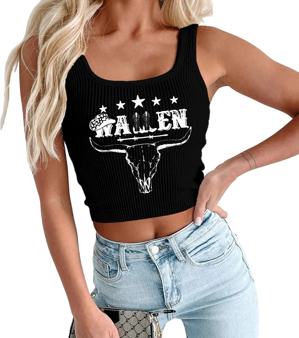 Cowgirl Cropped Tank Tops Summer Country Concert Outfits for Women Western Cowboy Vintage Graphic Crop Top