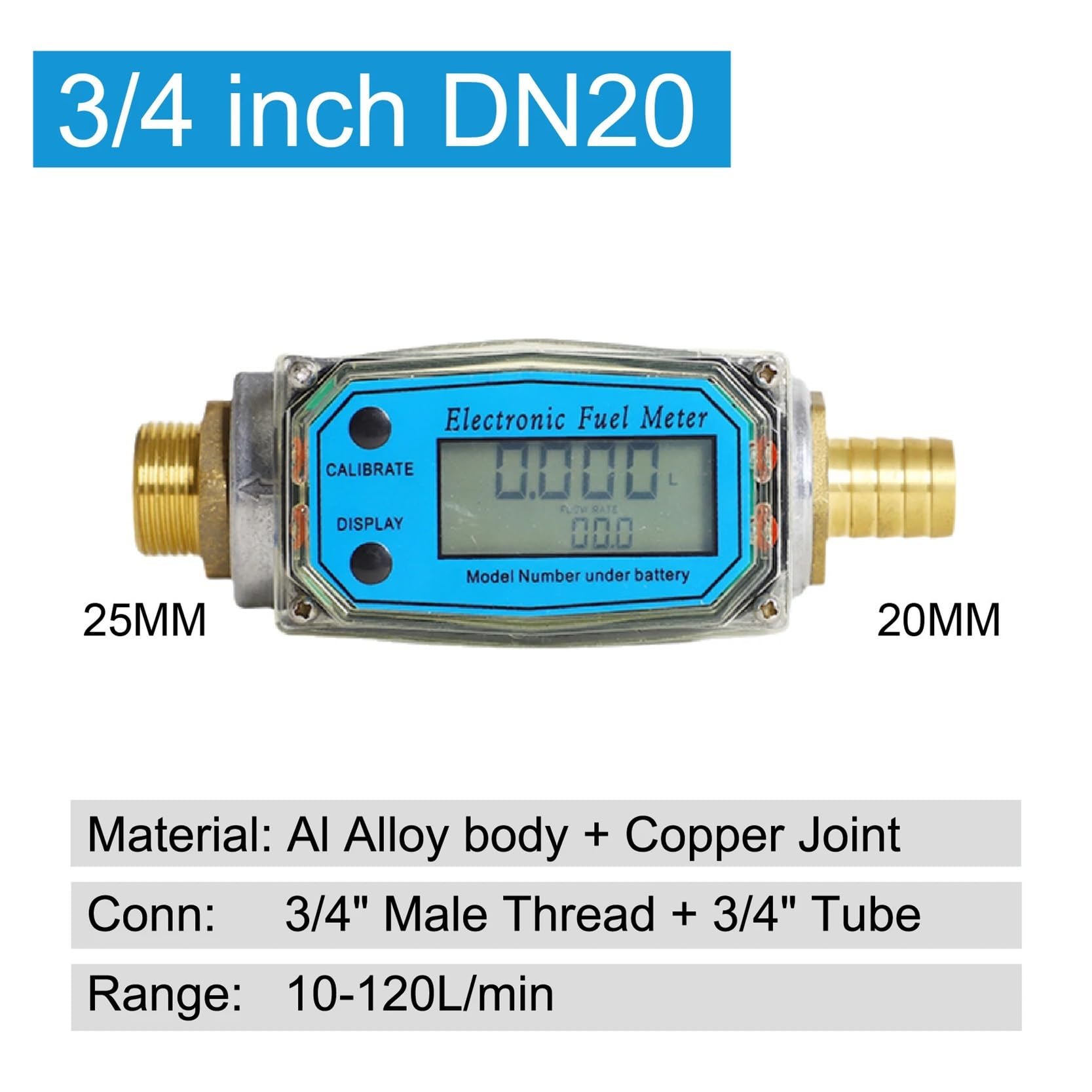 Przepływomierz, Cyfrowy przepływomierz turbinowy aluminiowy 3/4 cala 1 cal,5 2 cale gwint, elektroniczny paliwa do wody, oleju napędowego, benzyny, cieczy(G3-4 inch-G1 tube)