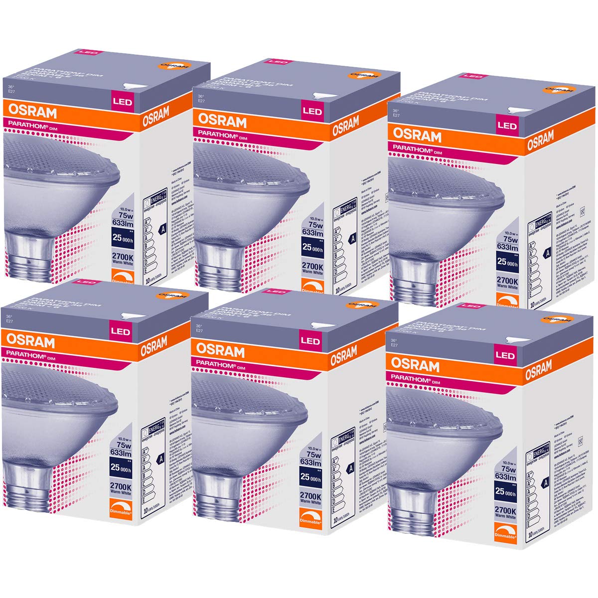 OSRAM PARATHOM DIM PAR30 75 36° E27 10W=75W 633lm 90 Ra warm white 2700K DIM 6er