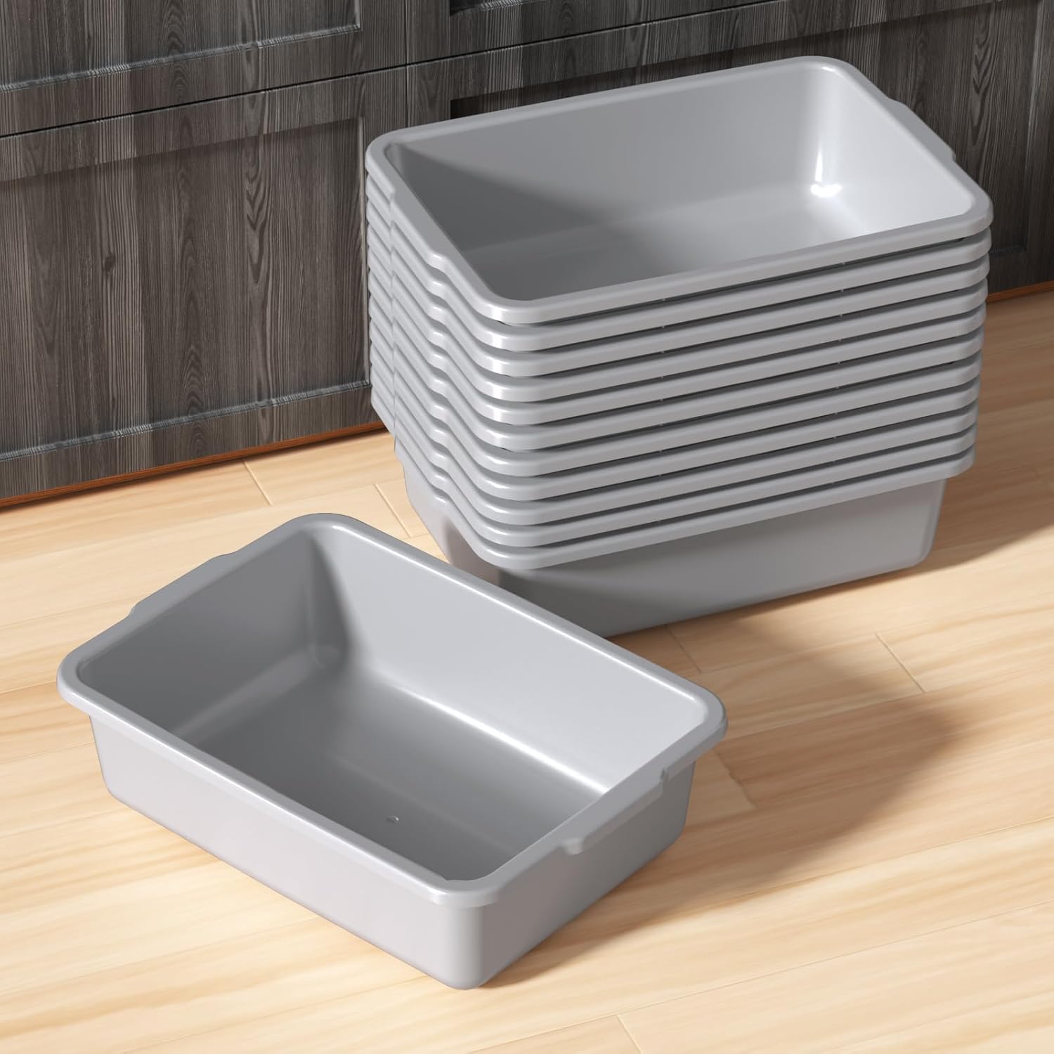 Pekky 12 Packs Bus Tubs, Food Serving Bus Pans for Restaurants, 13 L Grey Commercial Dish Bin