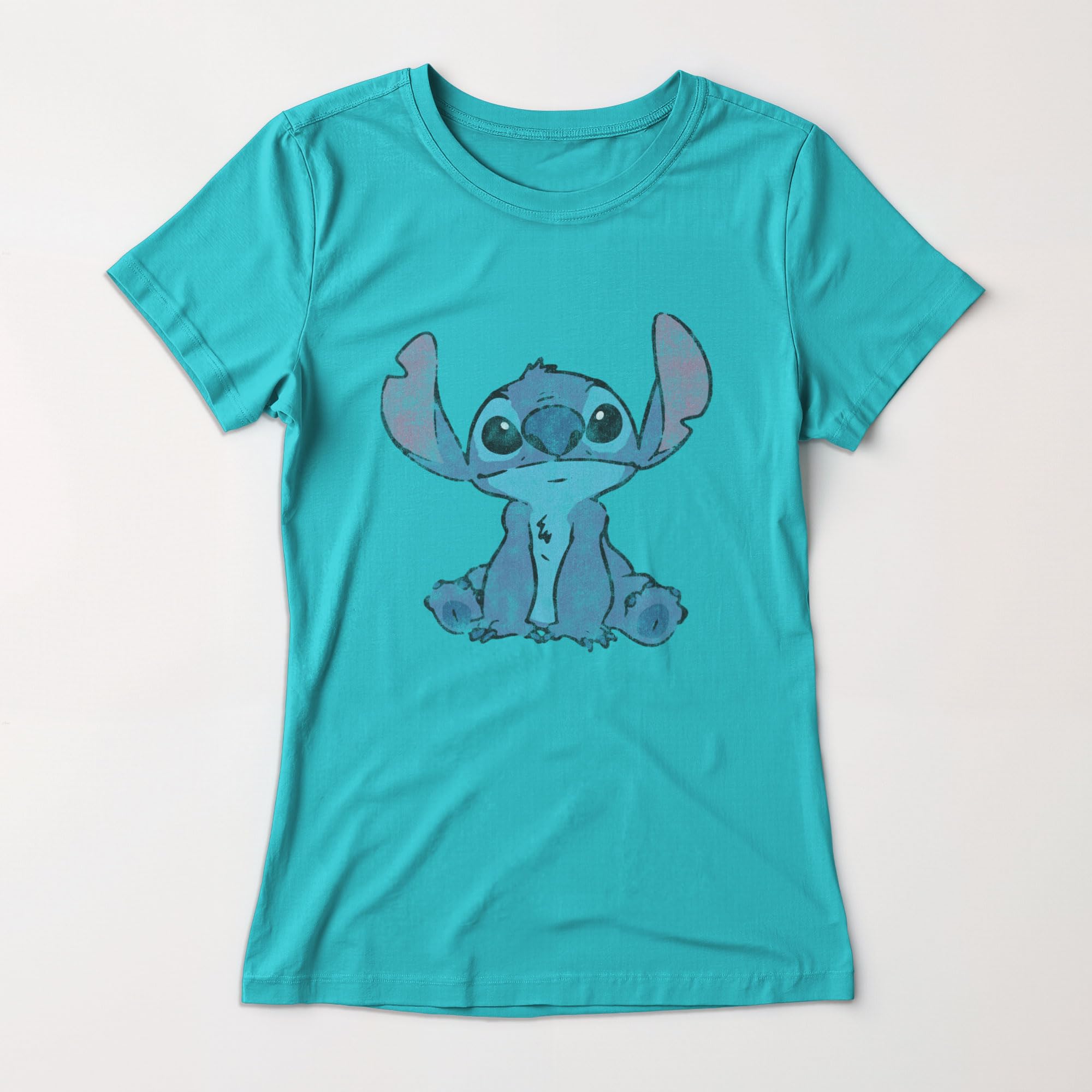 Disney Girl's Lilo &amp; Stitch Watercolor Stitch T-Shirt - Tahiti Blue - Small