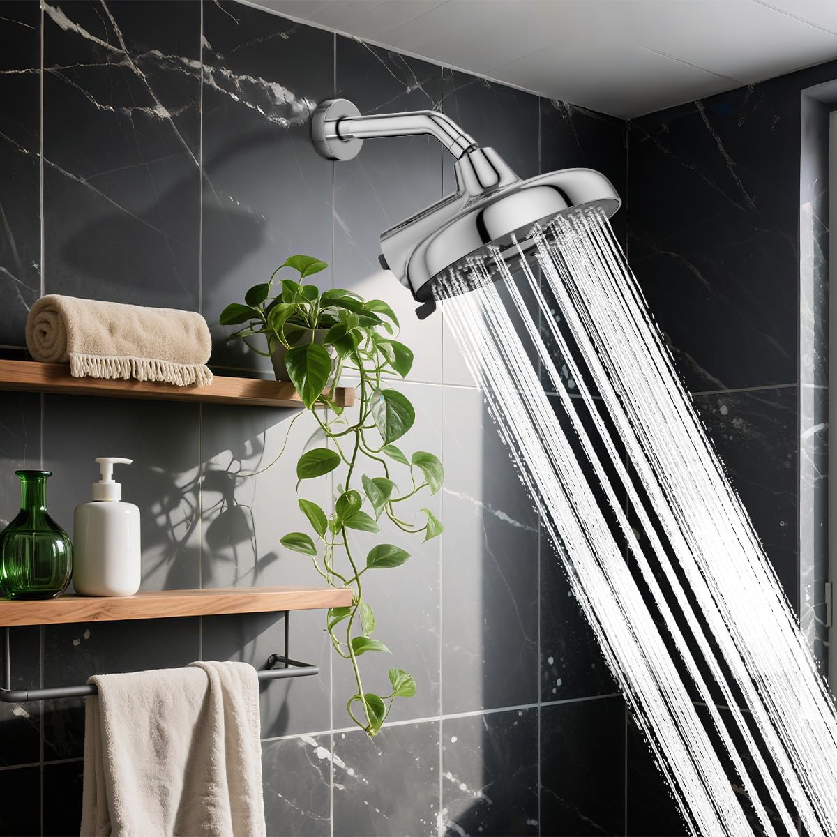 SR SUN RISE High Pressure Filtered Shower Head with Filters, 8-Inch Fixed Showerhead with 2 Quick- Change Shower Filter Replacement Cartridges, 18-stage Hard Water Softner Removes Chlorine, Chrome