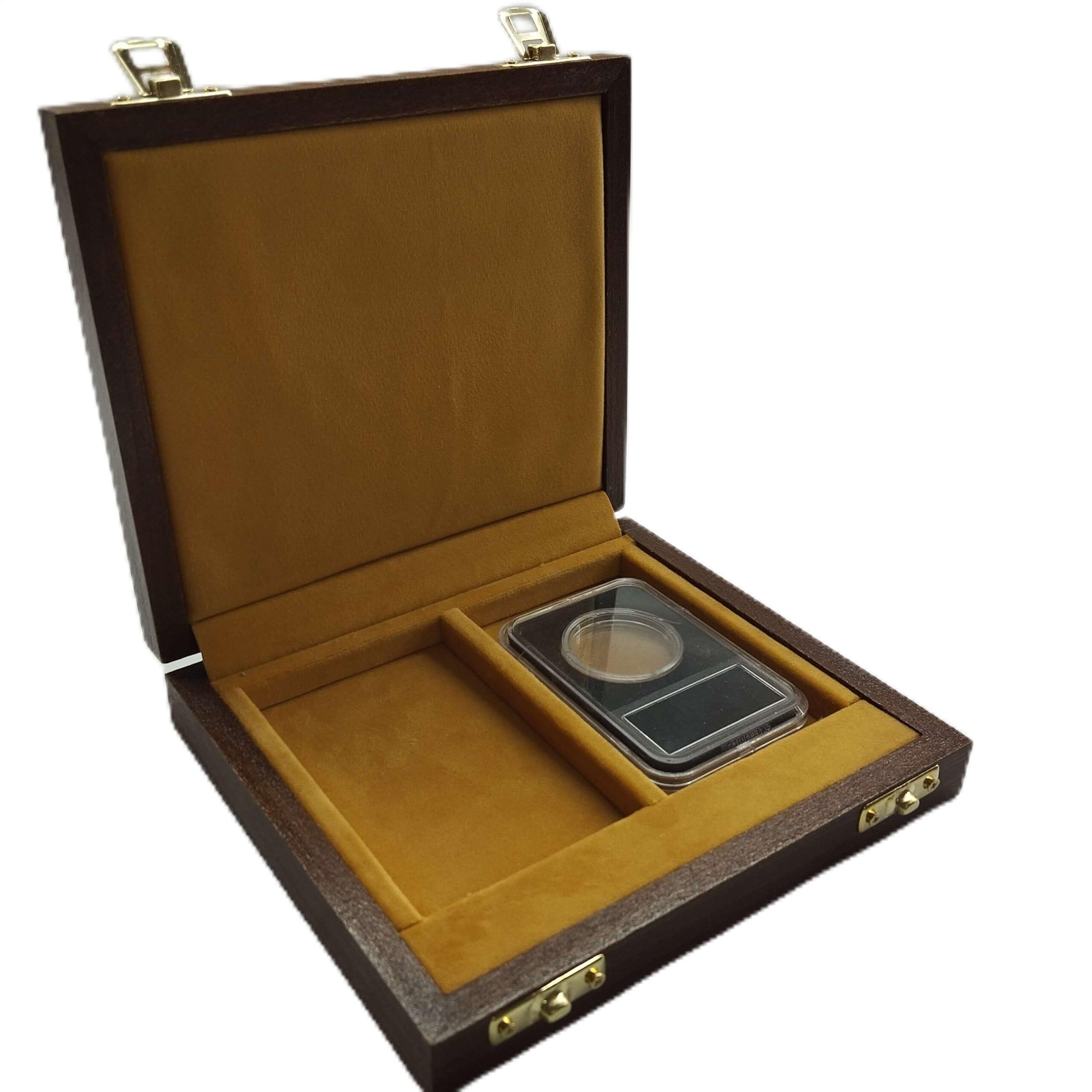 Drewniana Gablota na 2 Slaby Monet NGC PCGS, Wyściółka z Włoskiego Aksamitu, Ręcznie Robione Etui Kolekcjonerskie, Wybór Koloru, Ekspozytor na Certyfikowane Monety