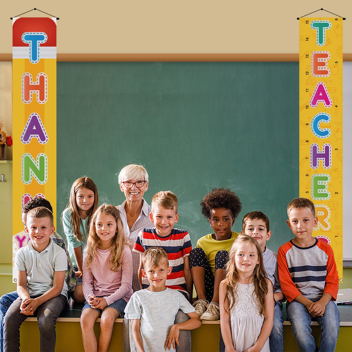 Thank You Teachers Banner - 50x250 Cm, Polyester, Für Klassenraum & Party-Deko