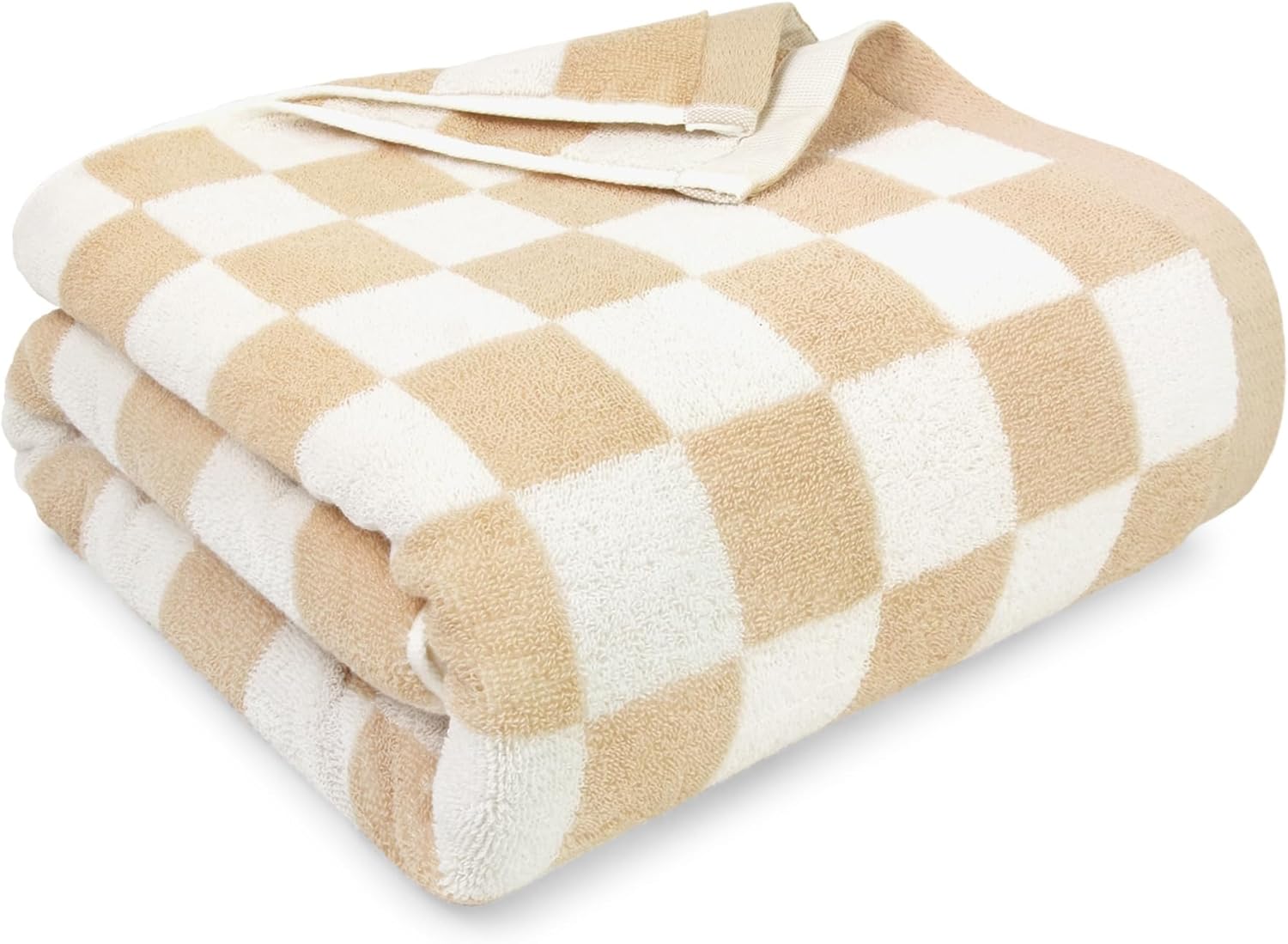 Jacquotha Checkered Beach Towel Oversized 35" x 70" (Sand) - Extra Large Quick Dry Cotton Pool Towel for Men Women Adults, Neutral Bathroom Decor, 1 Pack