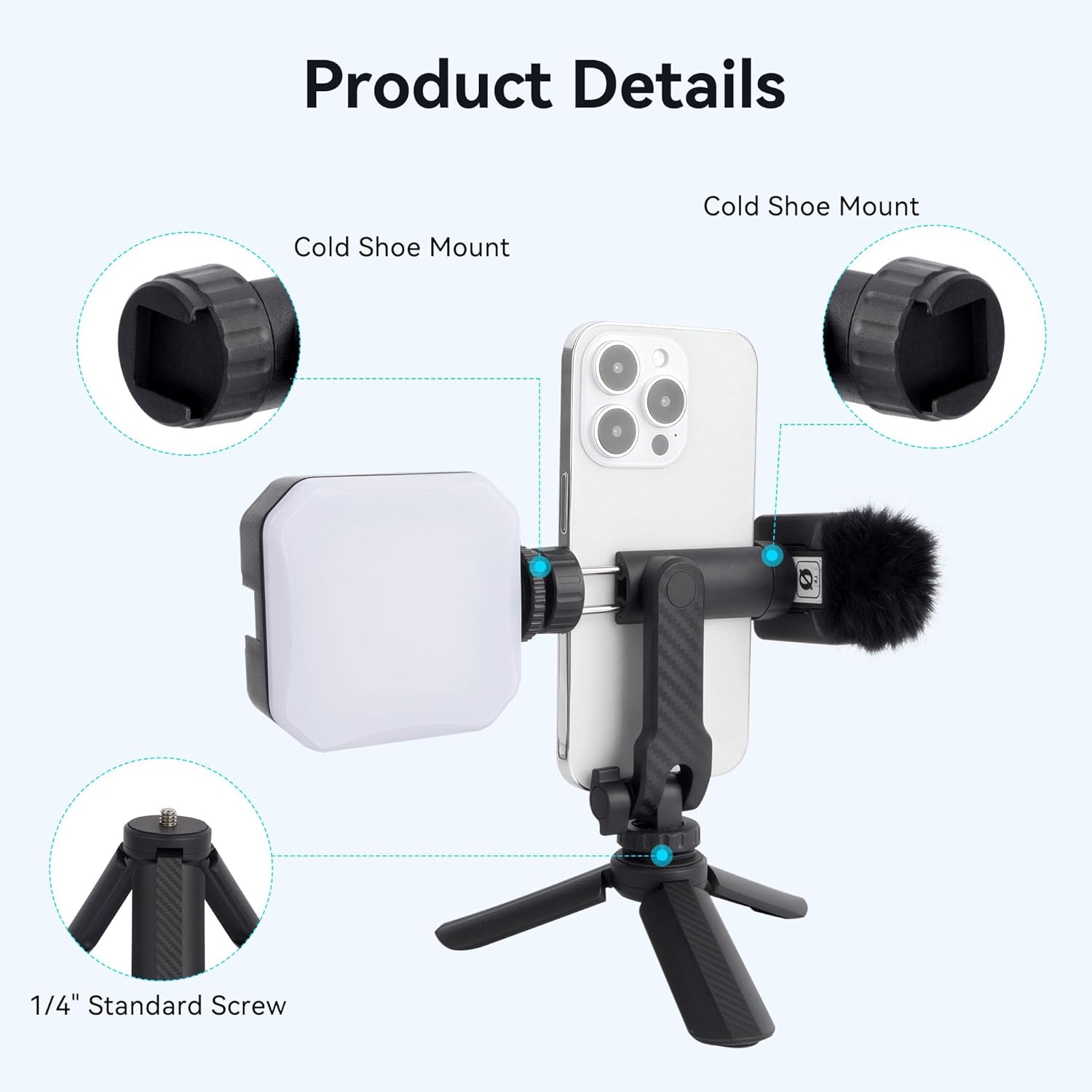 Suction Cup Camera Mount Kit with Tripod Mount Adapter, Mini Tripod with 360°Phone Holder & Dual Cold Shoes for Go Pro Hero, DJl OSMO Action,Insta360 X4/X3/DSLR/Smartphone -SJ020