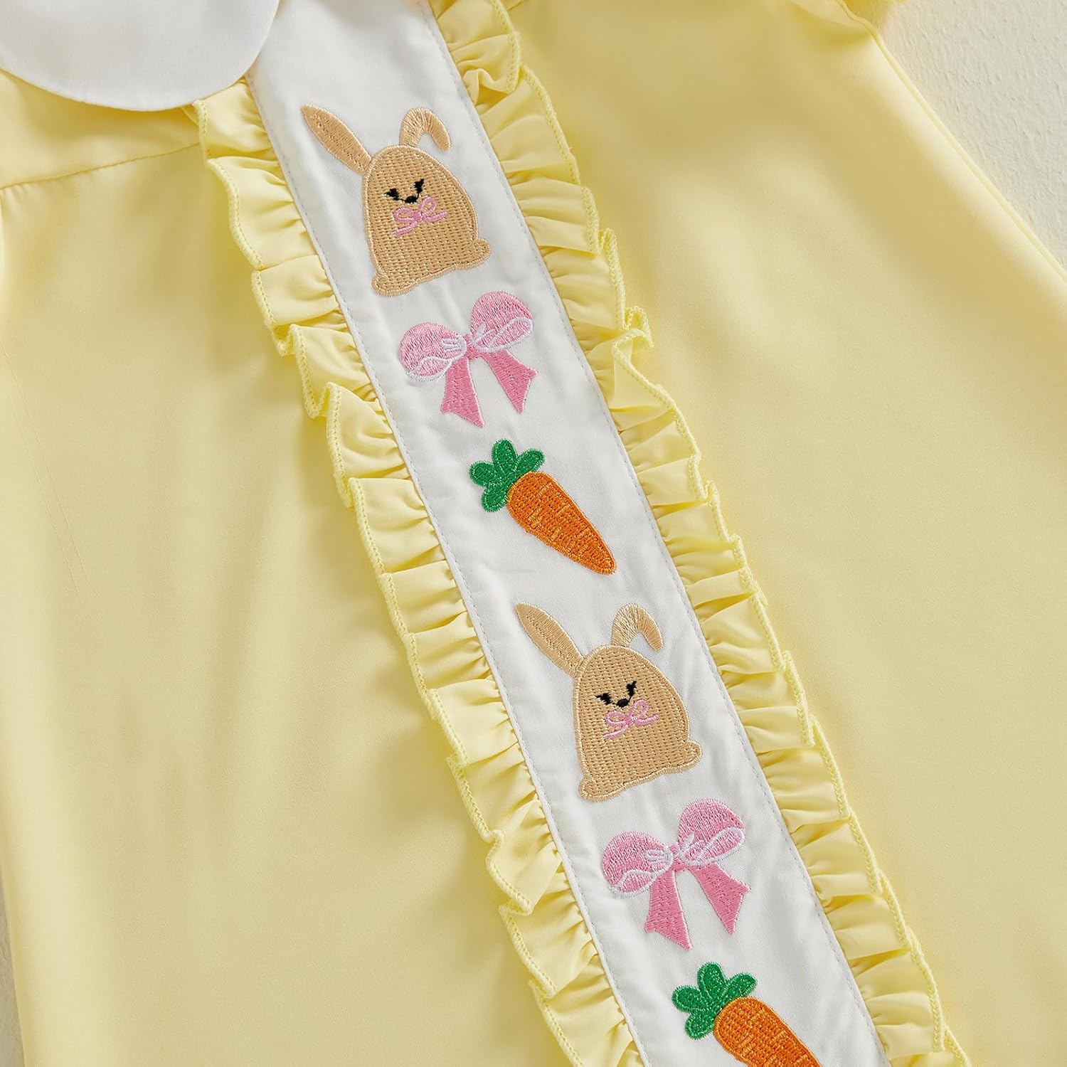 Toddler Girl Easter Outfit Bunny Carrot Bow Embroidery Short Puff Sleeve Peter Pan Collar Dress Kids Spring Clothes - Image 6
