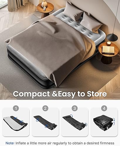 Miniatura 8 de Airefina Colchón de aire Queen con bomba incorporada de 18 pulgadas, colchón inflable en 3 minutos, colchón inflable Colchon con superficie flocada
