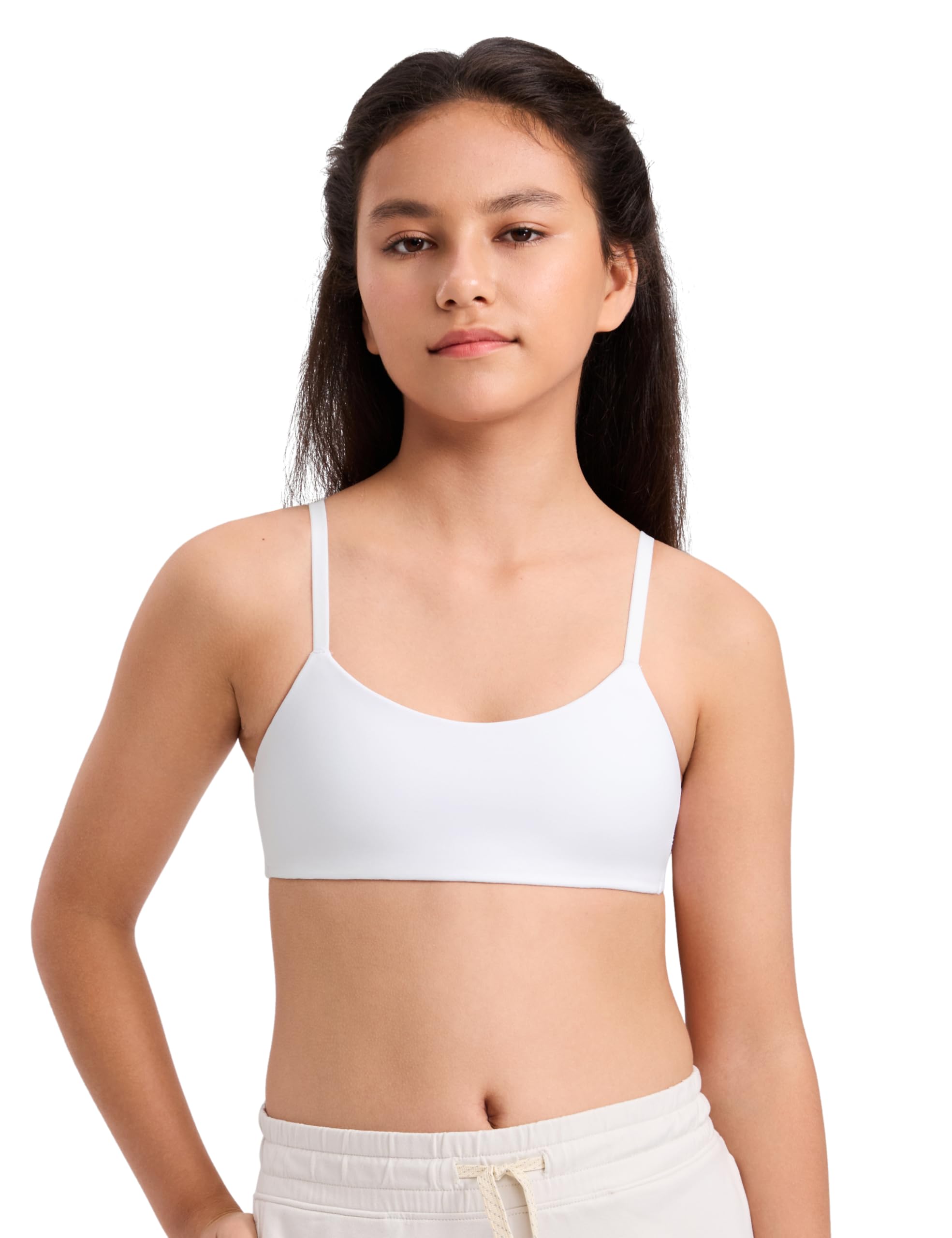 CRZ YOGA Girls Softness Mold Softhold Training Bra - Casual Everyday Tops V Neck Adjustable Straps Kids Teen