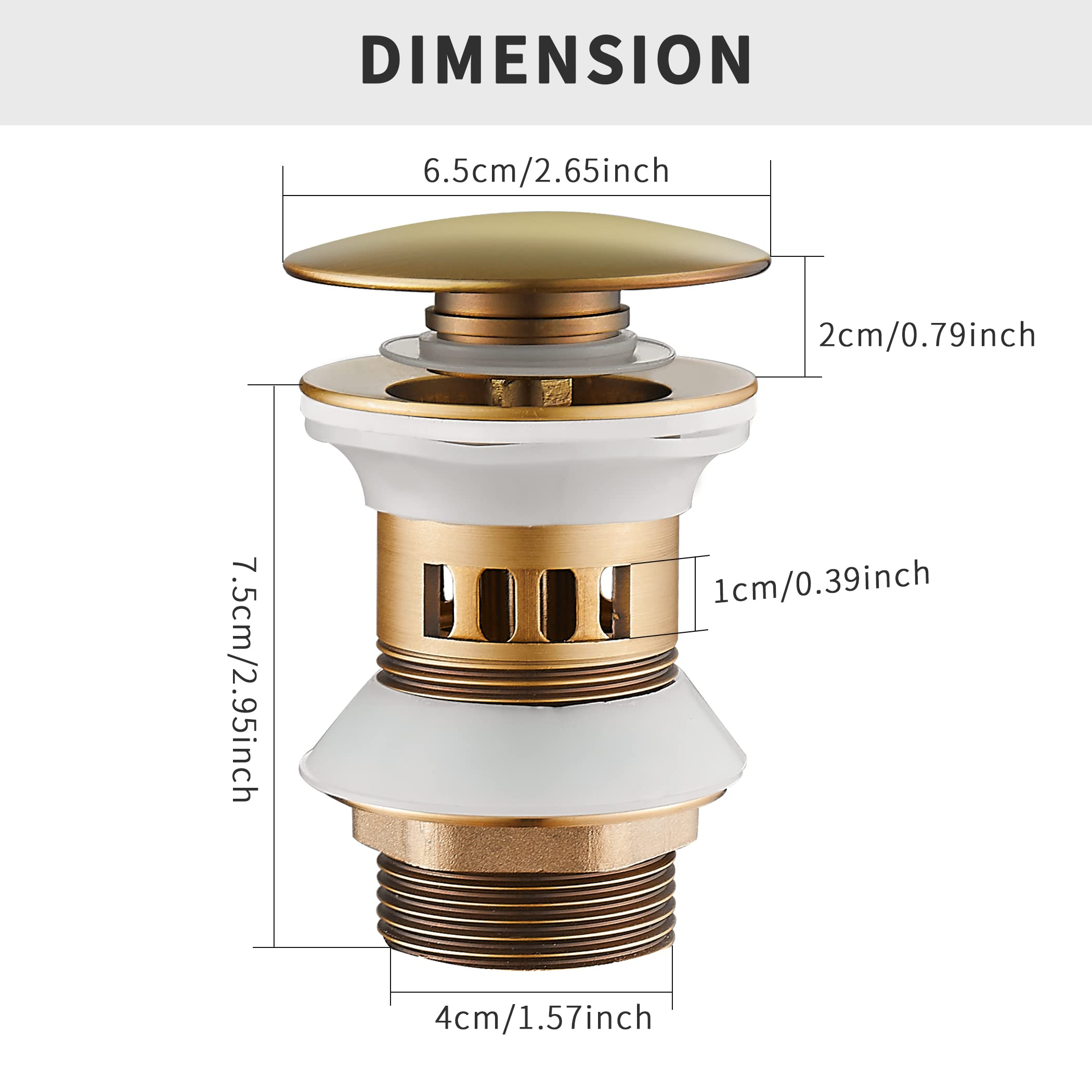 Ottone Lavello per Lavabo Pop-Up, Antico Piletta Click Clack con Troppopieno, Retrò Piletta Bidet con Cestello Filtrante Universale