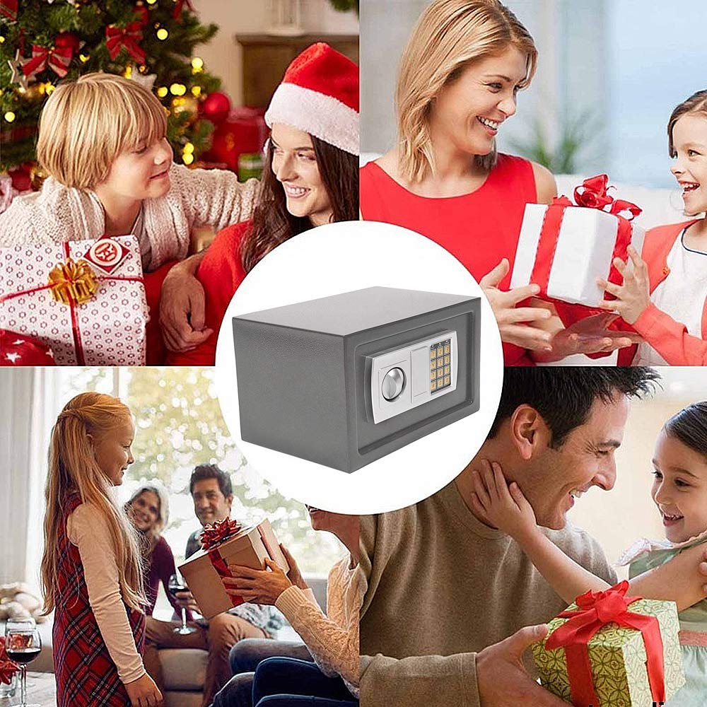 Cassaforte Elettronica con Tastiera Digitale e 2 Chiavi, Cassetta di Sicurezza a 8,5L per Home Office, Costruzione in Acciaio, Cassaforte a Muro Protezione di Denaro, Gioielli, 31x20x20cm, Grigio