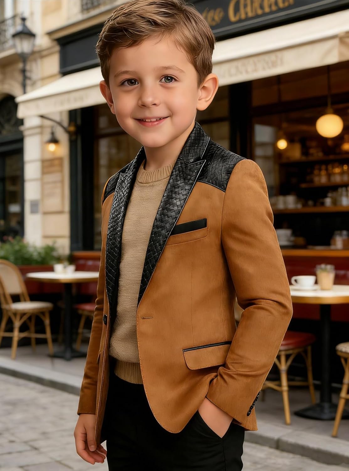 VENNYNG Boys Faux Suede Jacket with PU Leather Shoulders & Collar Biker Style Coat for Kids Outdoor for Toddler & Youth