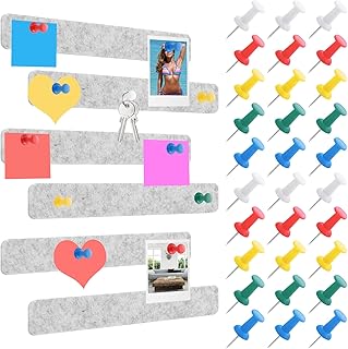 Grevosea 6 Pack Bulletin Board Strips, Memo Board Cork Boards for Walls Bar Strips Self-Adhesive Felt Pin Board Strips with 35 Pushpins for Home Office Decor & Memo Display No Damage for Wall