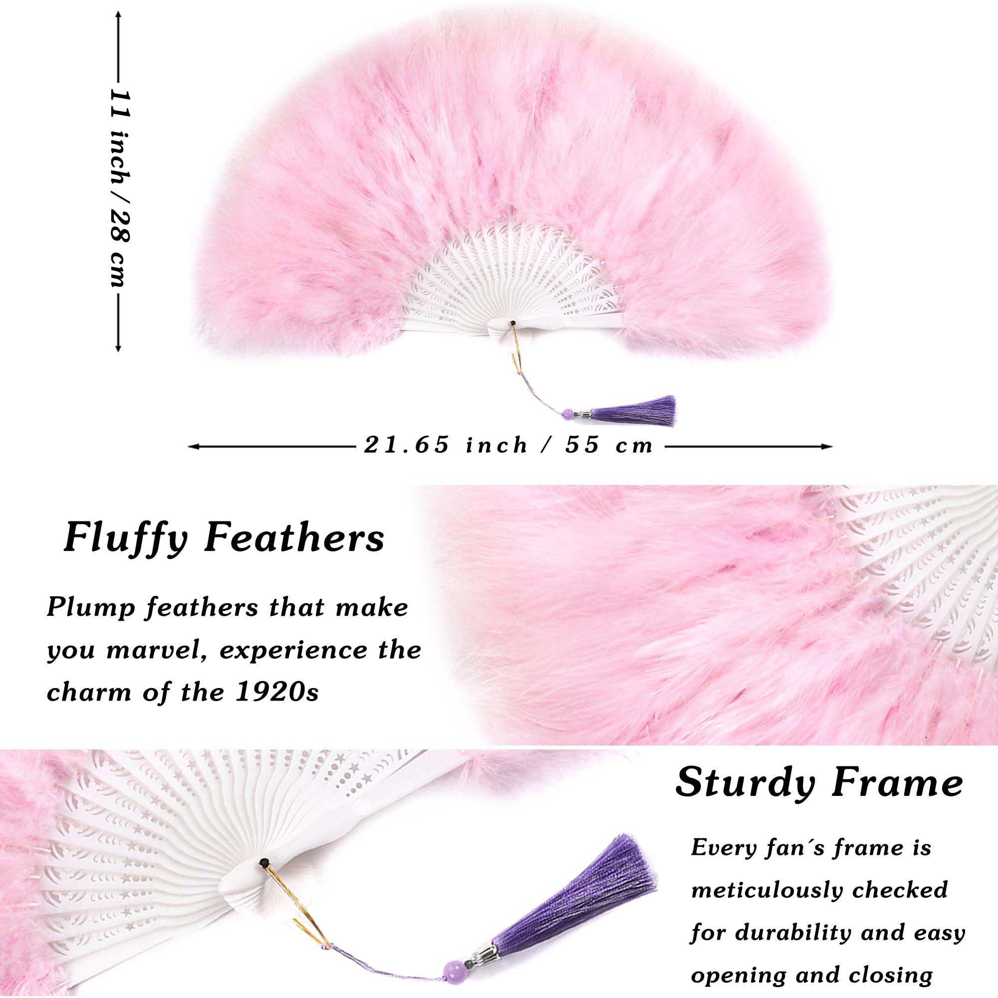 SOGUGOM Black Feather Fan with Headband - Renaissance, Rave, Hand Fan for 1920s Gatsby Party, Clothing Accessory and Party Decoration: Lavender Purple Large