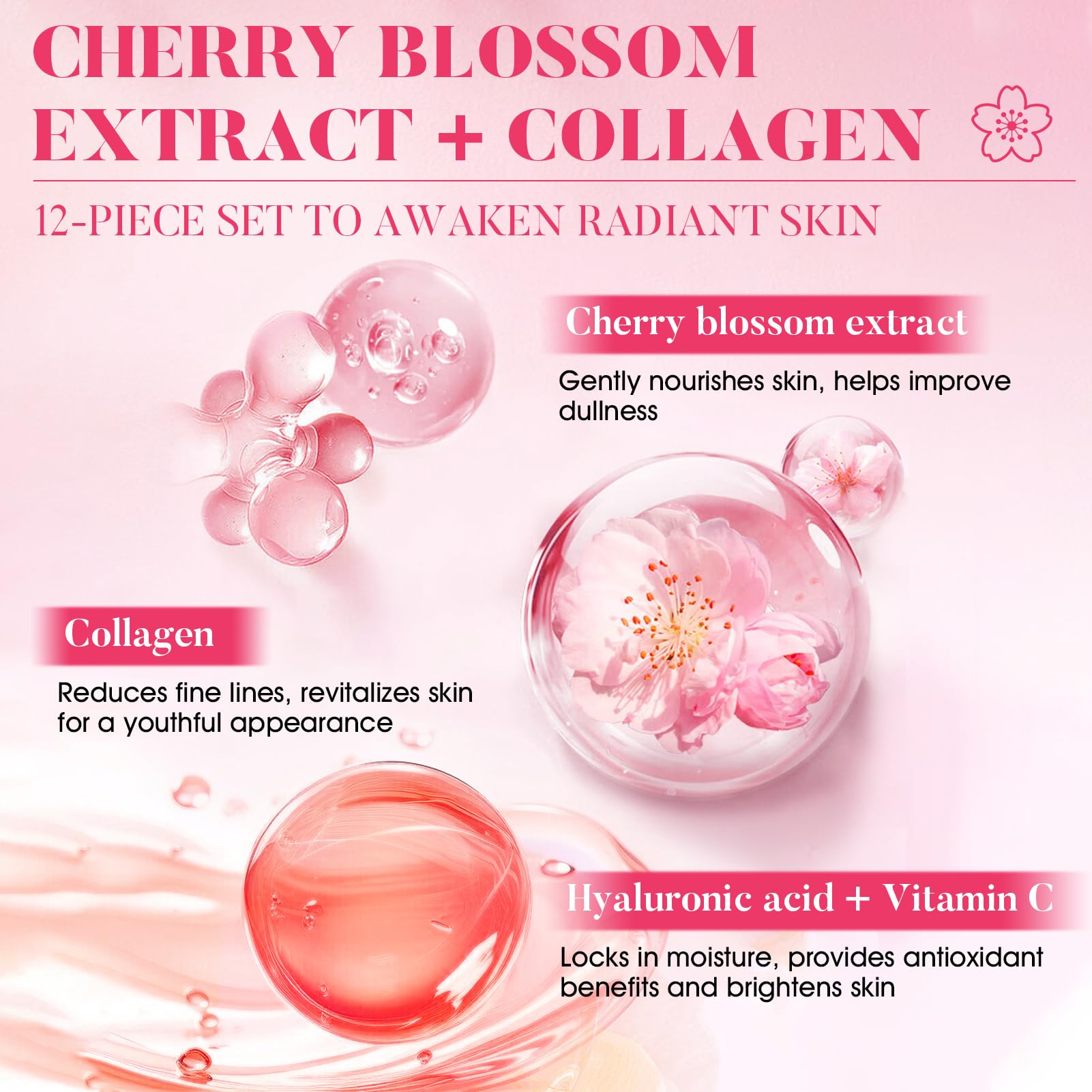 Sakura Coffrets de Soins pour la Peau, Coffret Skincare, Coffret Beauté Ado Fille, avec Crème pour Mains, Crème Visage, Lotion Tonique, Lait, Nettoyant, Masque Visage, Contour des Yeux, Sérum, 12Pcs
