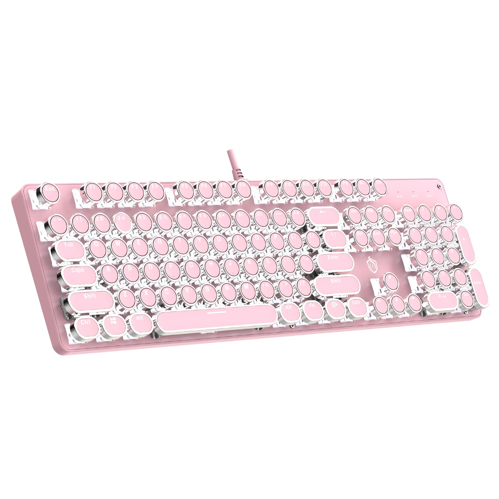 Typewriter Mechanical Gaming Keyboard with RGB Backlit Red Switches, 104 Keys Retro Round Keycap, Wired Typewriter Style Comfortable Typing Soud (Pink)-image-32