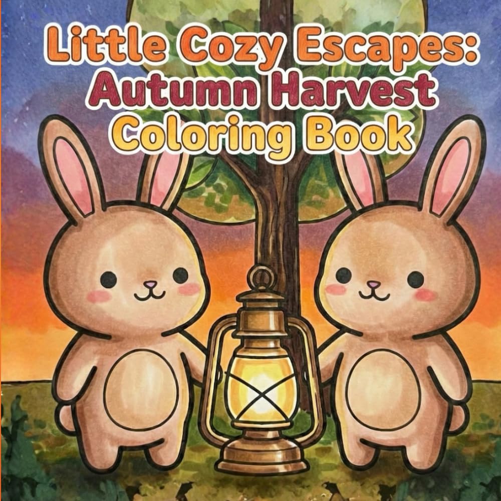 Little Cozy Escapes: Autumn Harvest Coloring Book: Cute Rabbit Sisters in Cozy Fall Cottage Scenes for Relaxation and Stress Relief