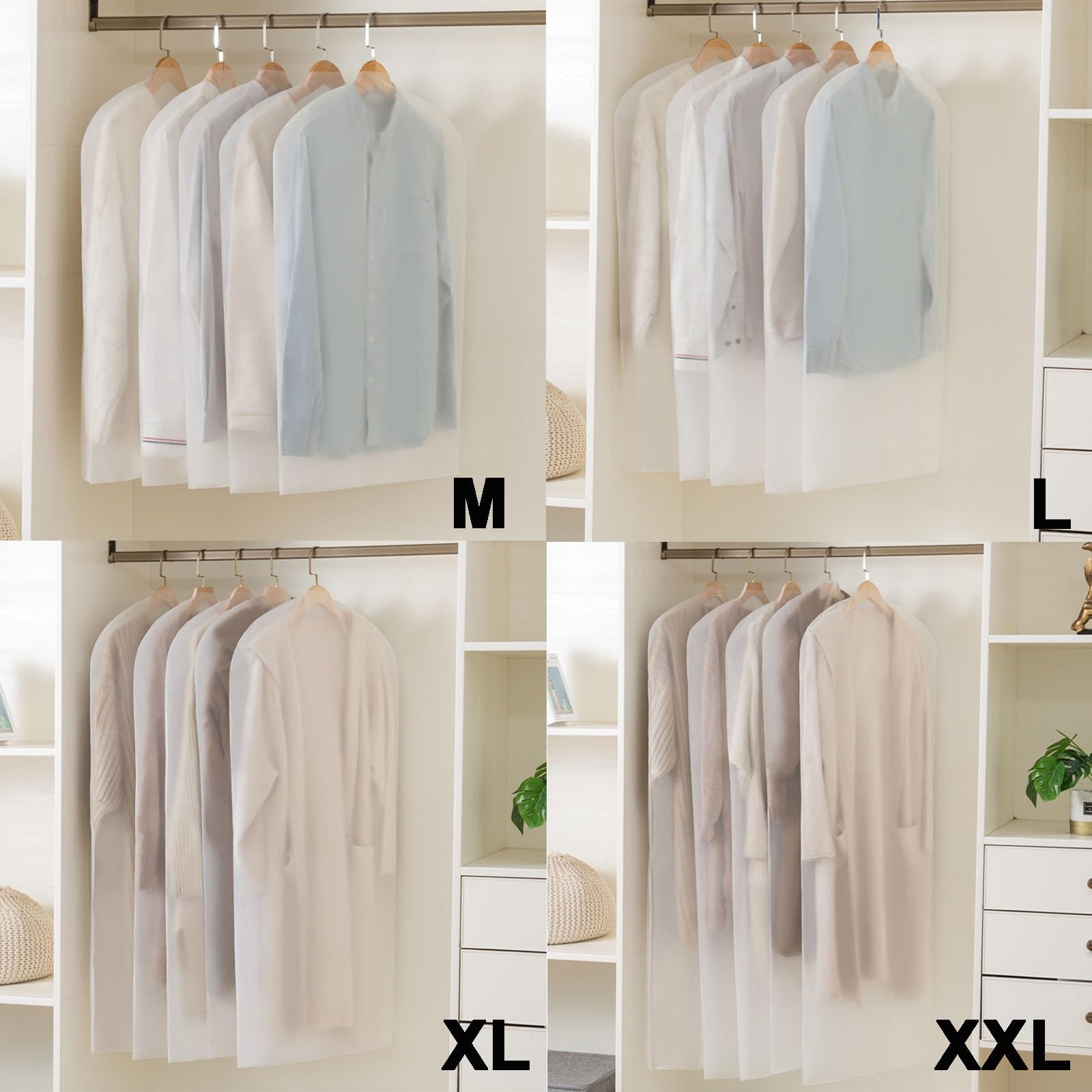 Wiszące Pokrowce na Ubrania, Półprzezroczyste, w Wielu Rozmiarach, Pogrubione Pokrowce na Sukienki, Garnitury i Płaszcze(10pcs-XXL)