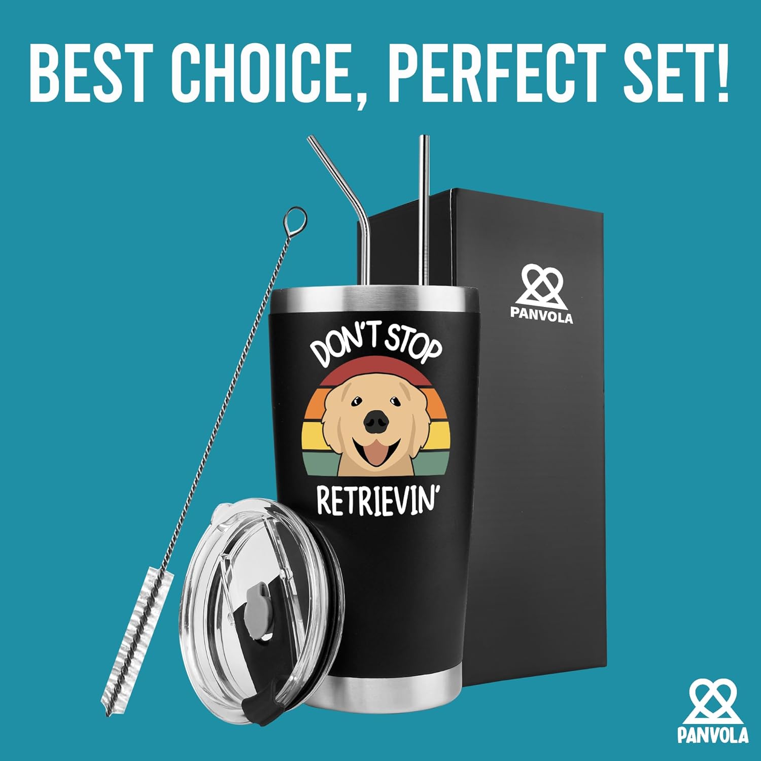 Don't Stop Retrievin Vacuum Insulated Tumbler Golden Retriever Gifts Dog Mom Dad Pet Lover Owner Retro Stainless Steel with Removable Lid and Straw Travel Mug 20 oz Black - Image 8
