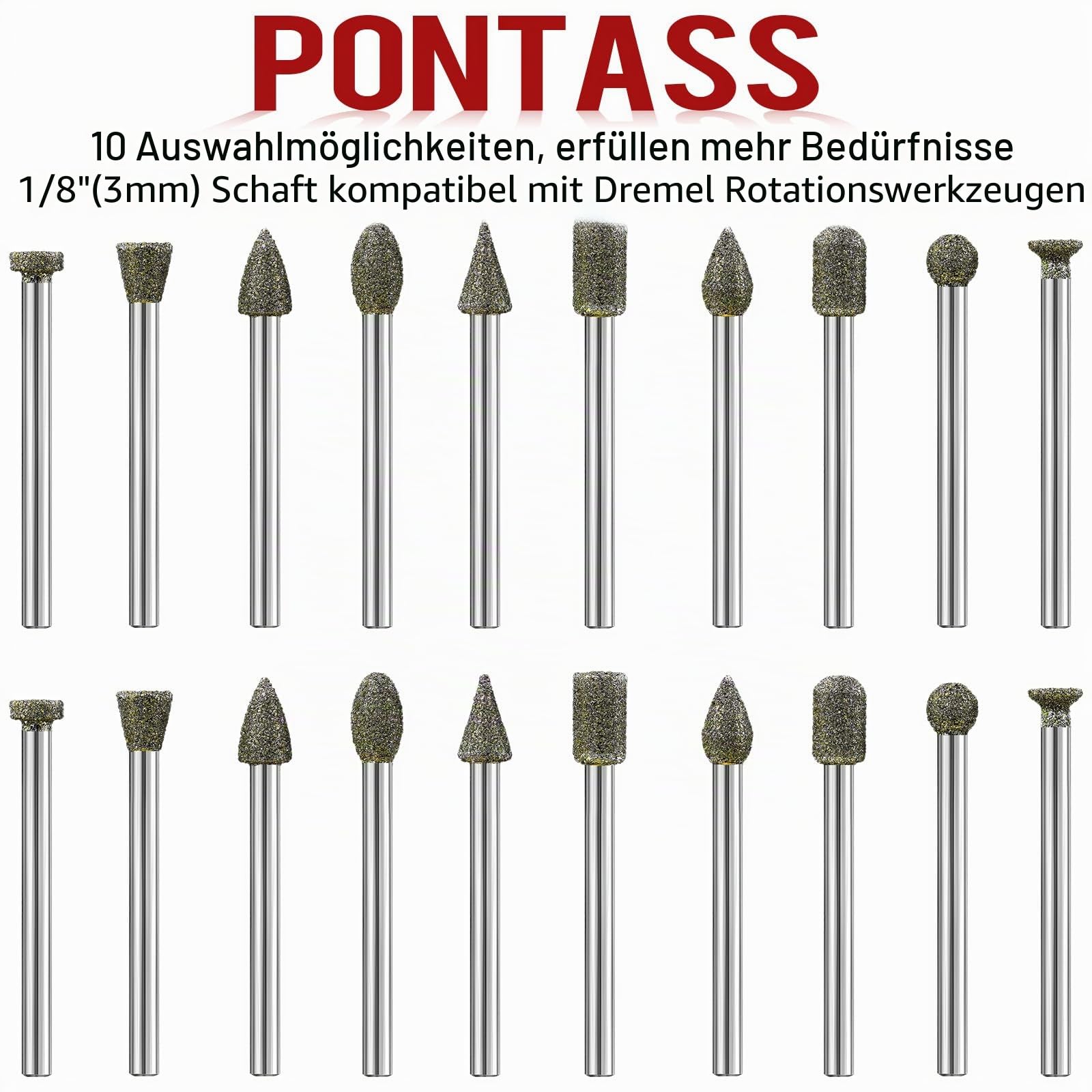 40 Stück Diamant Fräser Set für Dremel Aufsätze Zubehoer, Diamond Schleifaufsätze, 46 Diamant Schleifstifte Set Körnung mit 1/8" Schaft für Schleifen Glas, Stein, Jade, Hartholz, Keramik, Marmor