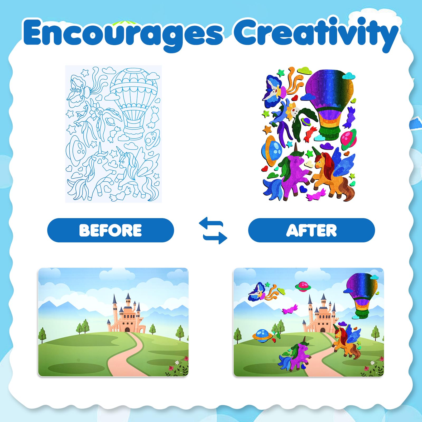 Kit Art Licorne Princesse - Autocollants Foil DIY - Enfants 4-9 Ans - Liangding