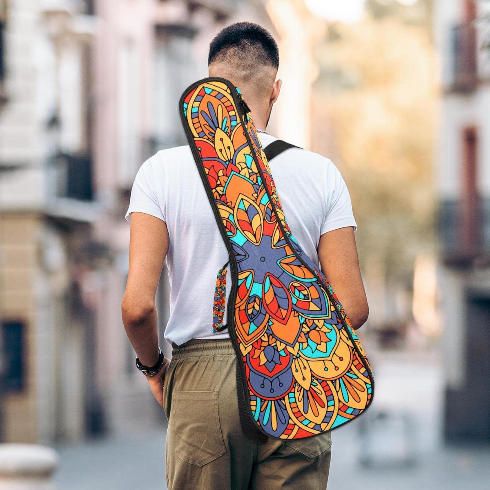 Sac à dos robuste pour ukulélé de concert - Sac de rangement pour ukulélé soprano - Ukulélé ténor - Sac rembourré de 10 mm - Motif mandala abstrait