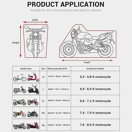 Miniatura 6 de Funda impermeable para motocicleta, almacenamiento al aire libre, para todas las estaciones, protección universal contra el sol al aire libre, para