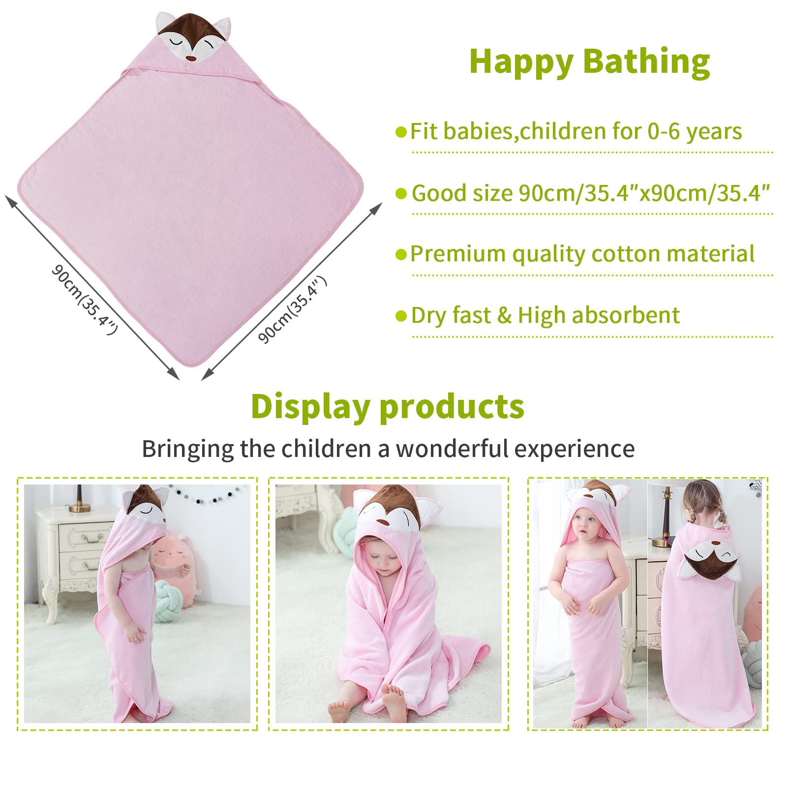 MICHLEY Toalla de baño unisex con capucha para bebé de algodón suave para la playa de 0 a 6 años, diseño de zorro rosa