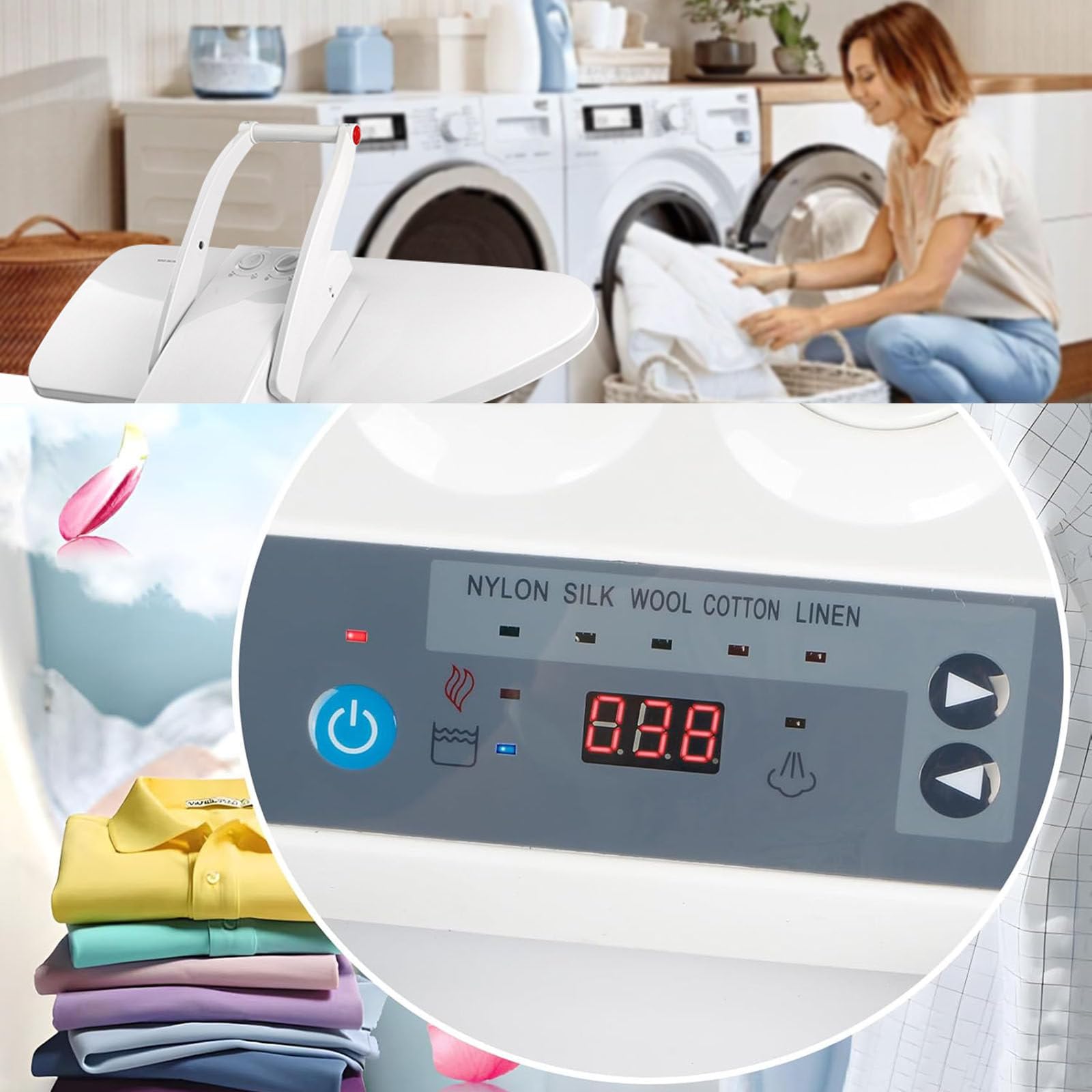 Large Steam Press Machine 1400W Steam Iron Press Digital Press Machine with Steam Burst 5 Fabric Functions and Overheating Protection Intelligent Steam Press for Home & Commercial