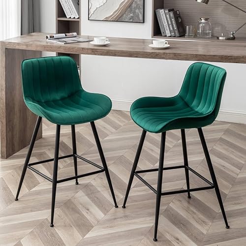 24 Inches Velvet Upholstered Island Stools, Bartools Set of 2,