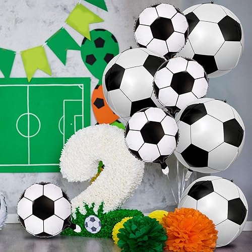 Miniatura 6 de Globos de fútbol para decoración de fiesta de fútbol, 4 piezas de globos de fútbol de 18 pulgadas y 4 piezas de 22 pulgadas, globos de aluminio de