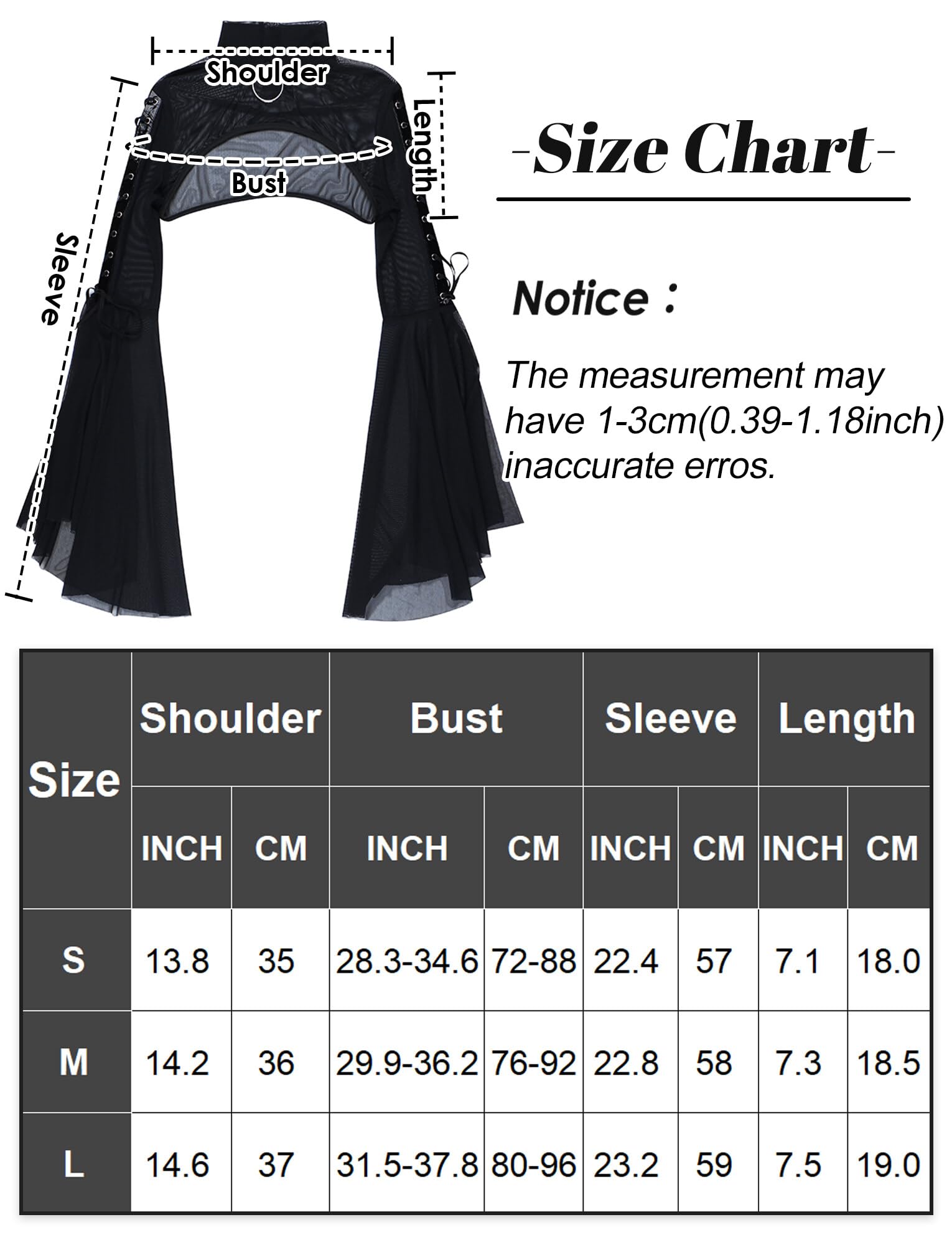 SEAUR Gothique Boléro Lace Shrug à Manches Longues Dame Boléro en Dentelle Noir Punk pour Femme Cardigan Lolita Ados Fille