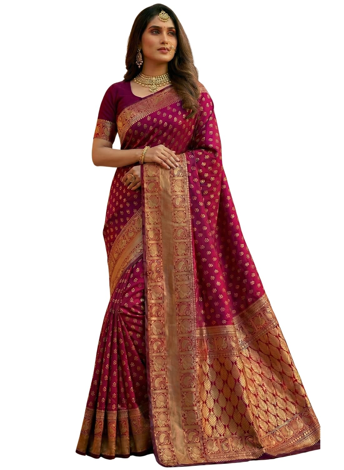 c j enterprise Women's Pure Soft Silk Saree With Blouse Piece For Wedding (Priya)-picture-35