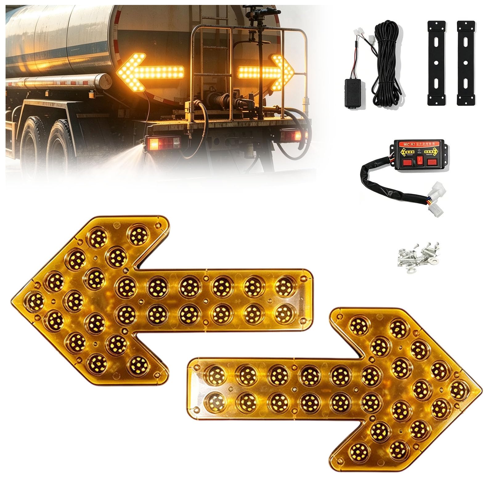 35 CM Vehículo LED Flecha Piloto Luz de Señalización Carrito de Riego | Frecuencia de Parpadeo: 60-100 veces/minuto, Incluye Accesorios de Instalación, Resistente al Agua, 208 LED, 12V-24V