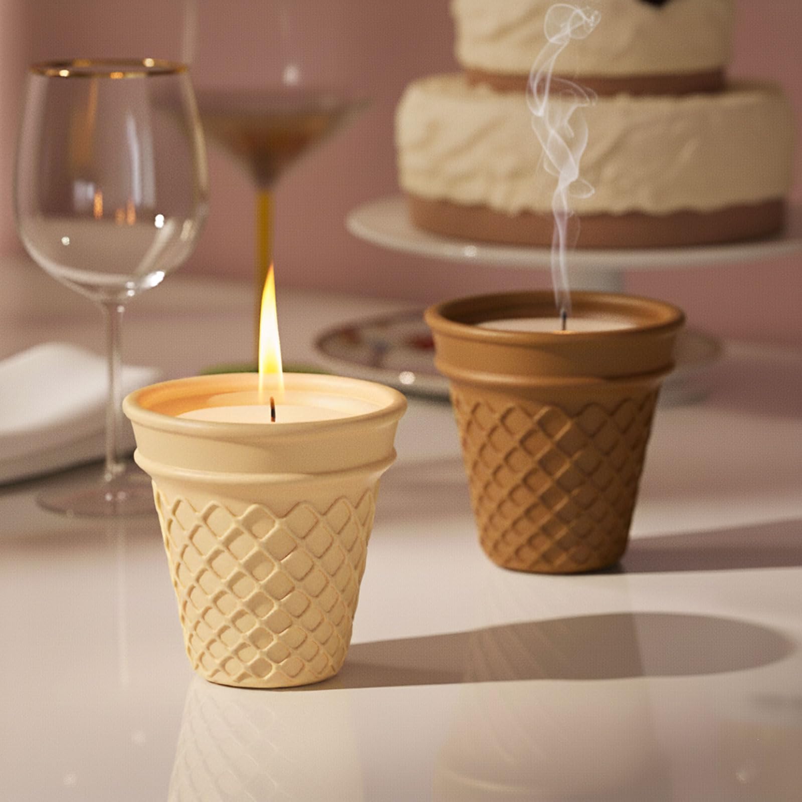 BOOWAN NICOLE Süßes Swirl-Eiscreme-Kerzenglas & Kerzen-Nachfüll-Silikonform Kerzenformen zum Gießen für Kerzenherstellung Handwerk Ornamente (SH1332+LZ0973)