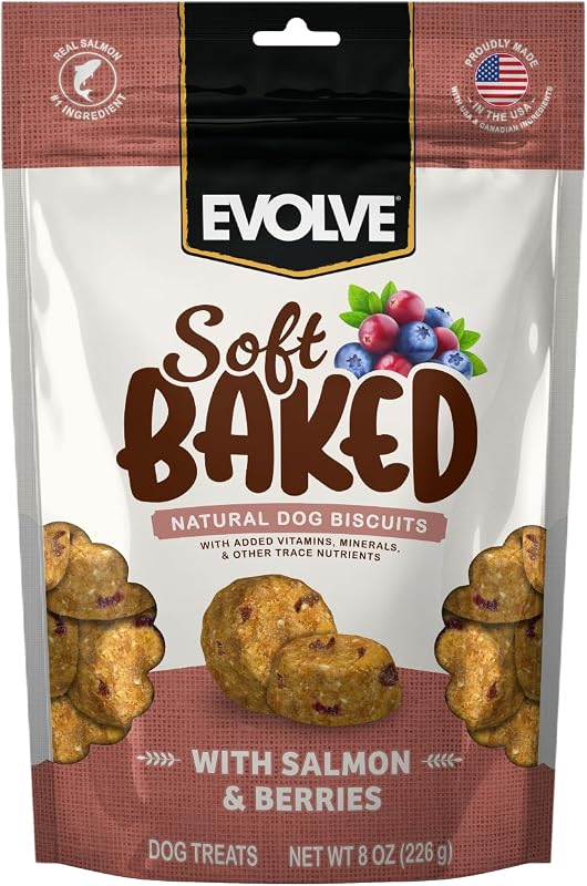 Biscoitos macios para cães com salmão e frutas vermelhas Evolve, 227 g