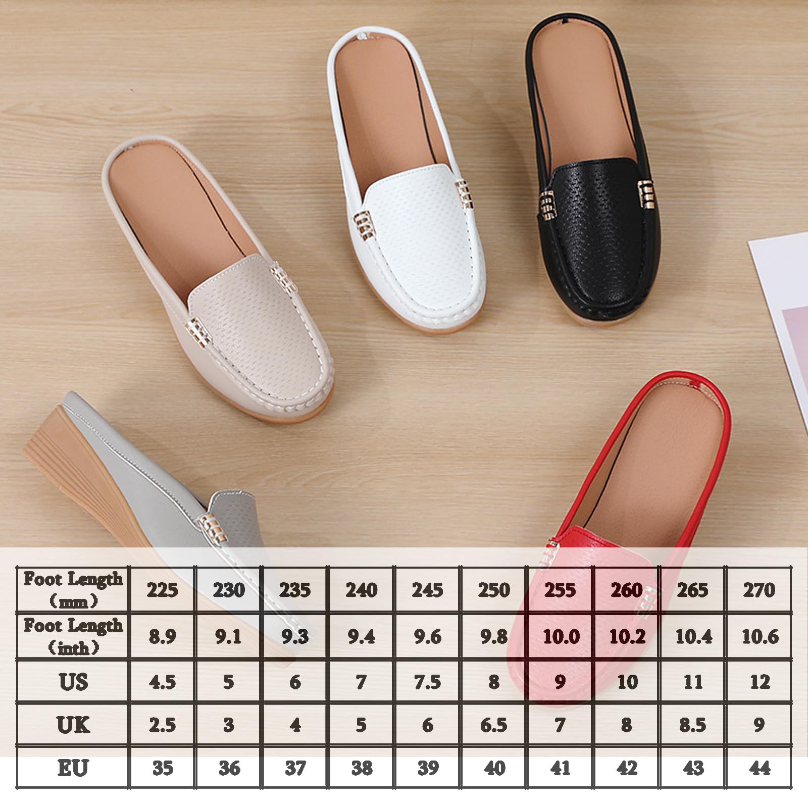 Mules en cuir à enfiler pour femme - Mocassins à enfiler en cuir véritable souple - Mocassins dos nu