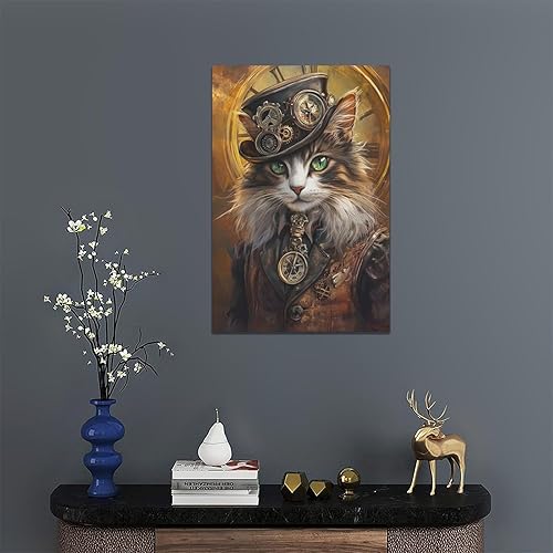 Miniatura 7 de Olivine Arte de pared Steampunk para decoración de gatos, cuadros retro de animales punk, gótico victoriano, caballeros, gatos, lienzo, pintura,