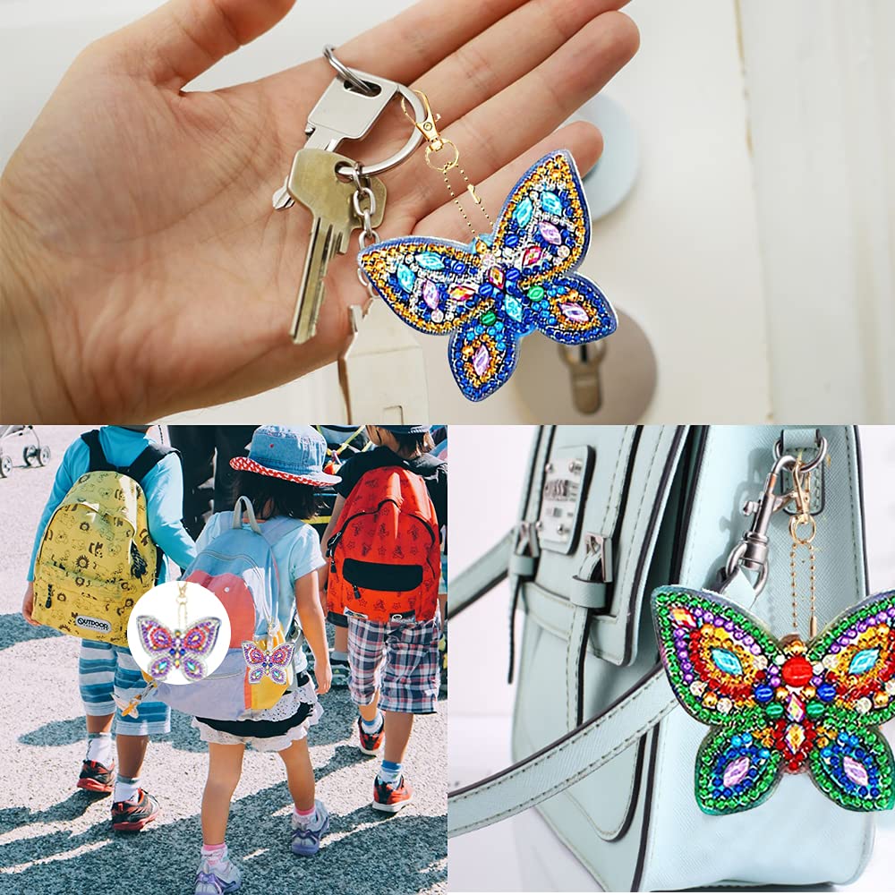 Tunejoy Kit Portachiavi Fai Da Te Con Diamanti 5D – 5 Pezzi A Forma Di Farfalla, Pittura Con Strass Per Borse E Portafogli