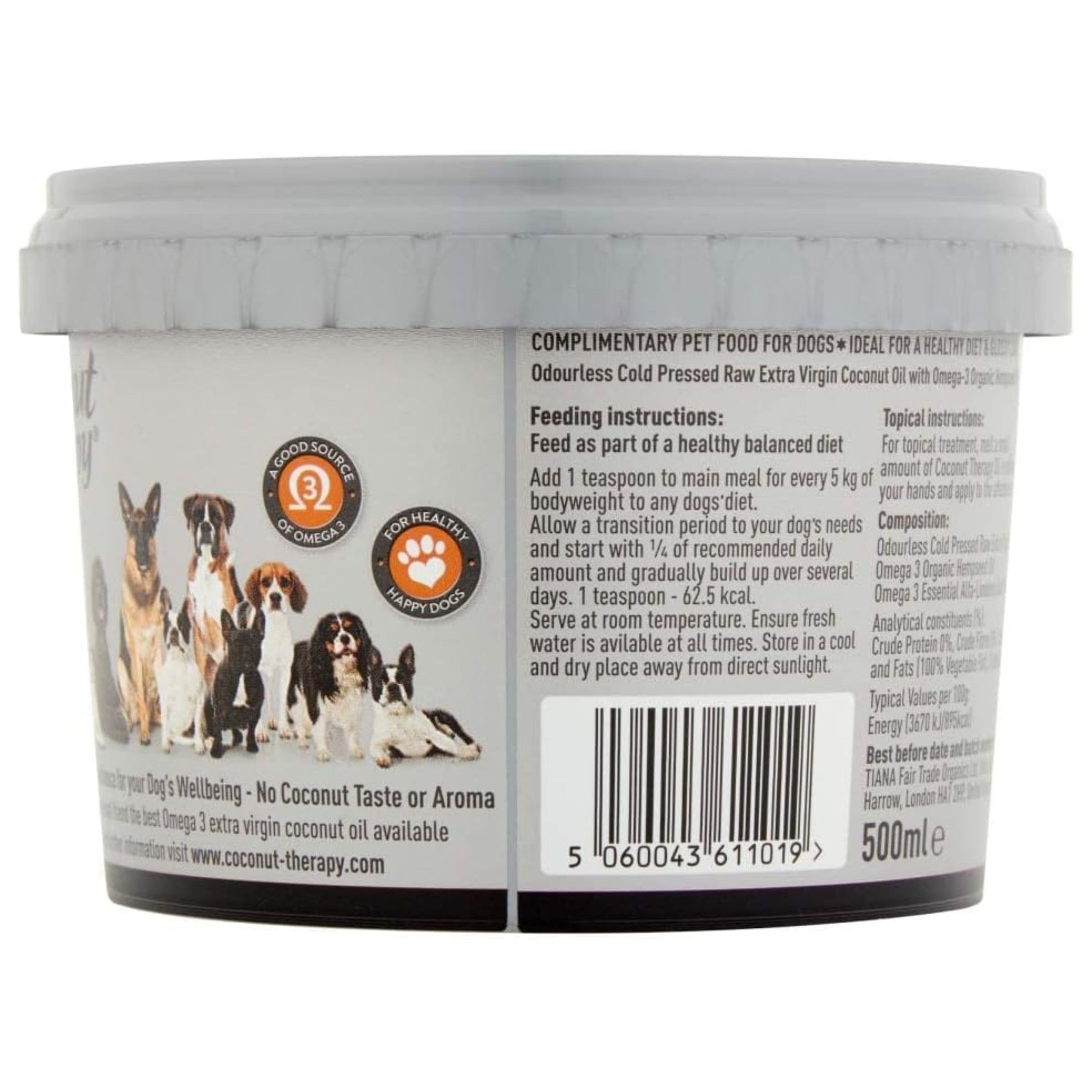 TIANA Coconut Therapy® Omega-3 Supplement for Dogs 500ml – Plant-Based Coconut Oil & Hempseed Oil – Vegan, Natural Support for Coat, Skin, Joints, Digestion & Immunity