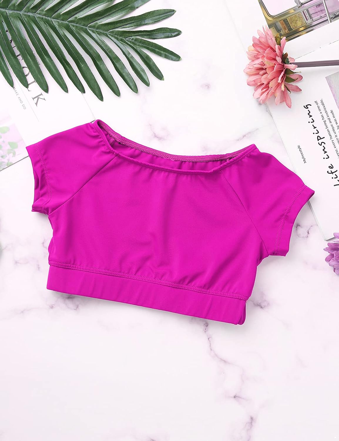 Girls Love Dance 2 Pcs Sports Dance Outfit Color Block Crop Top with Shorts Tracksuits