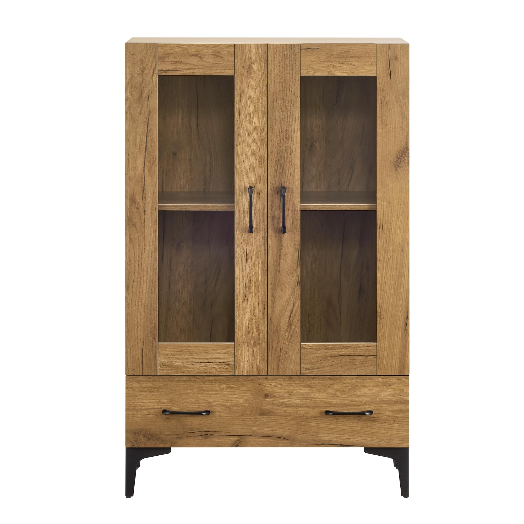 [en.casa] Vitrina Søndersø Aparador para salón Mueble Auxiliar para Comedor Oficina con Estante Cajón 2 Puertas de Cristal Aglomerado 115 x 70 x 31 cm - Efecto Roble y Negro