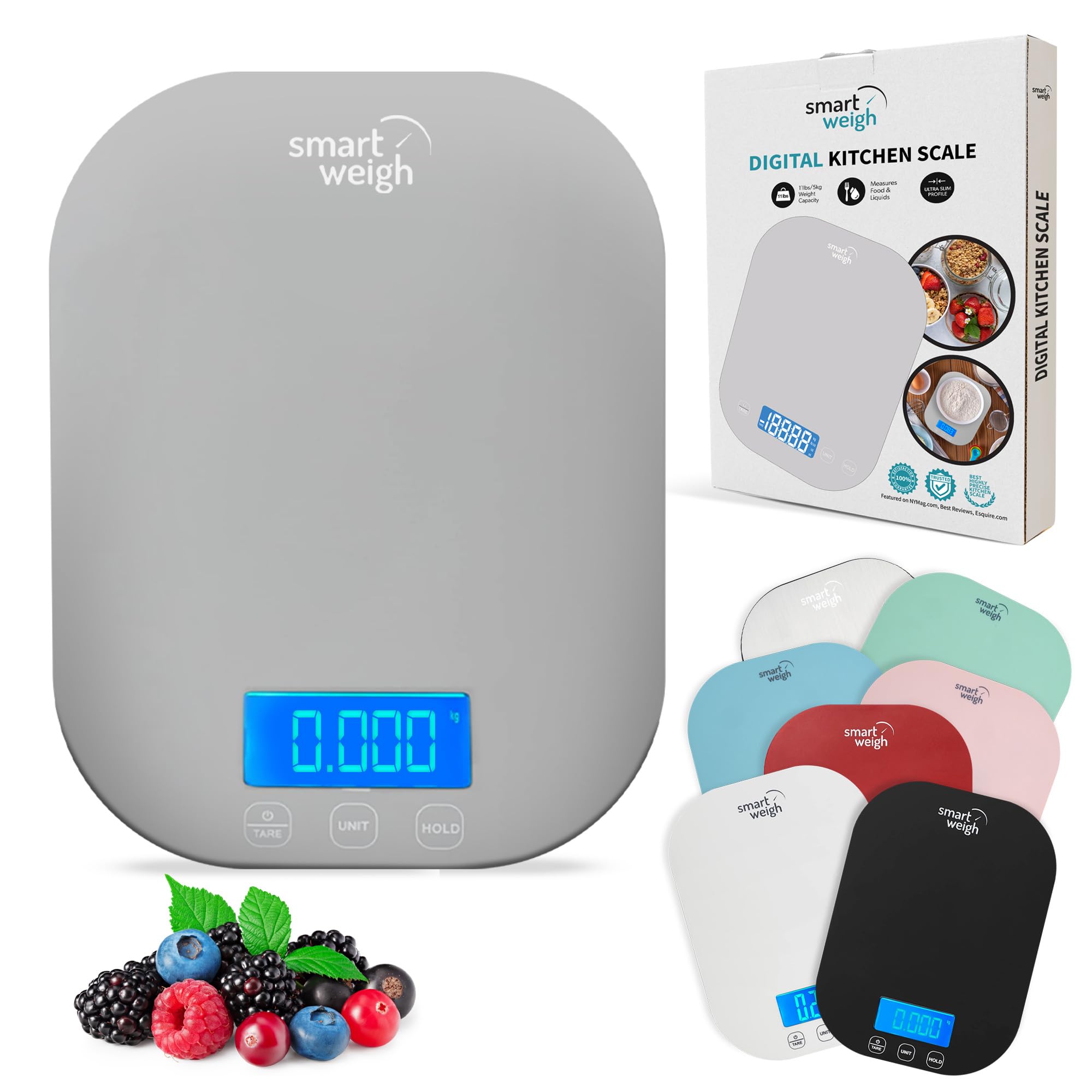 Smart Weigh Gray Digital Kitchen Scale for Cooking, Weight Loss, Calorie Tracking, Baking, Food Portion Control, and Meal Prep - Accurate Measurements in Grams and Ounces
