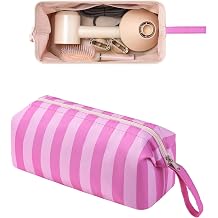 RSRSLEII Large Striped Hair Tools Travel Bag, Waterproof, Rose Red&Pink