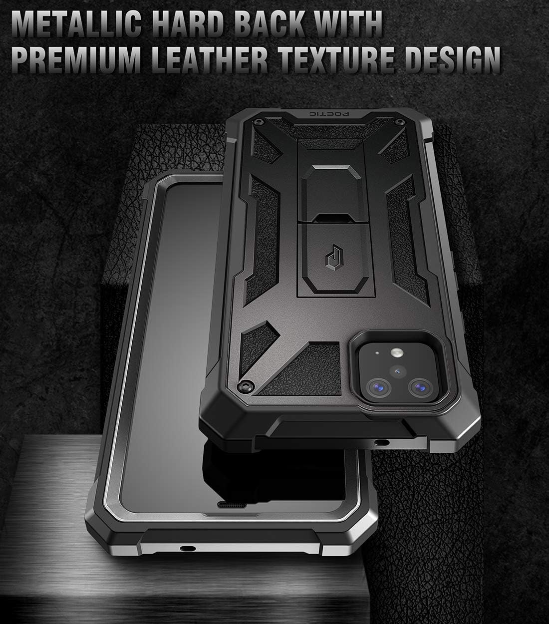 Poetic Spartan Series Designed for Google Pixel 4 5.7 inch Case, Full-Body Rugged Dual-Layer Metallic Color with Premium Leather Texture Shockproof Protective Cover with Kickstand, Gun Metal