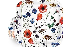 Homlouue 50PCS 9" Flowered Paper Plates